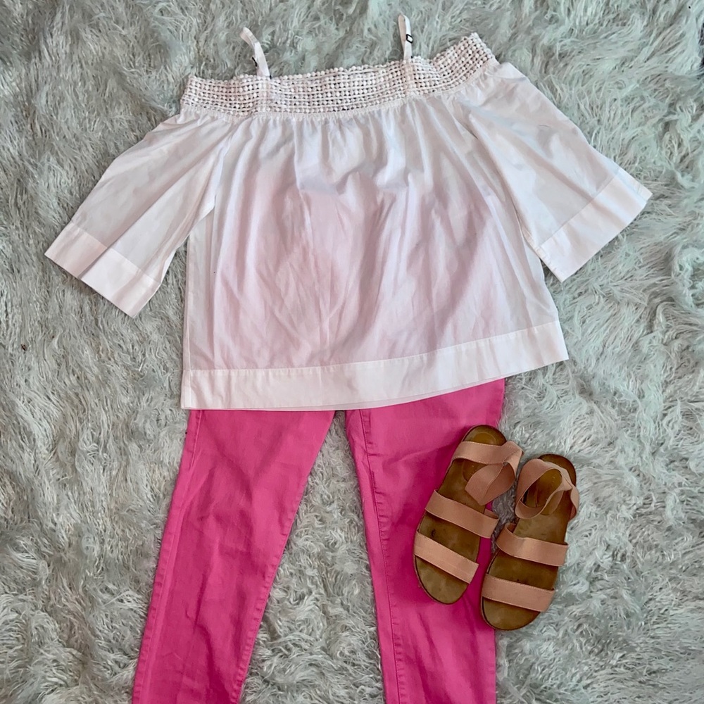 White cotton cold shoulder top